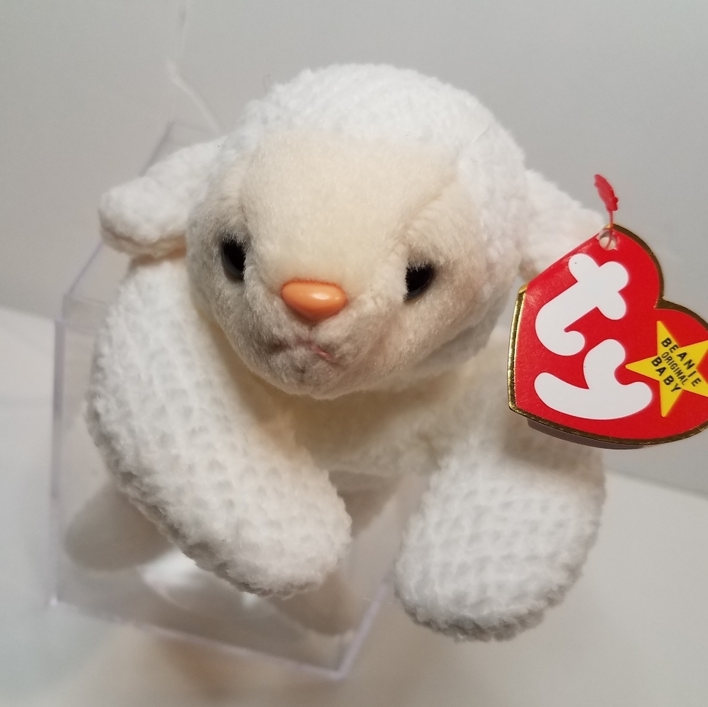 TY Fleece the Lamb Beanie Baby Clear Case White 90s Y2K